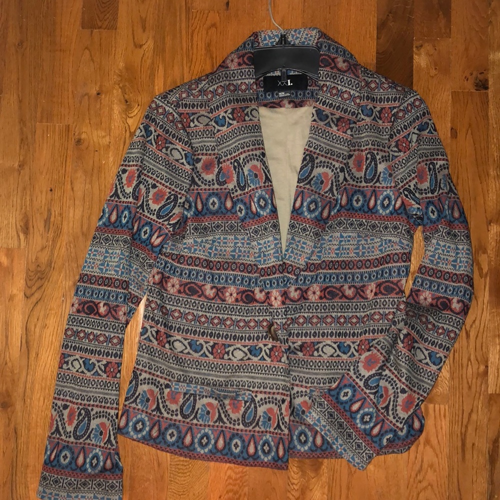 Blazer with  orange, turquoise, gray and brown